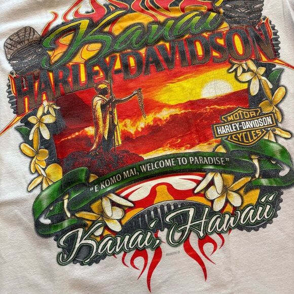 Harley-Davidson T Shirt Kauai Vintage White 2007 2009 Graphic Tee Flame Small - Picture 3 of 7